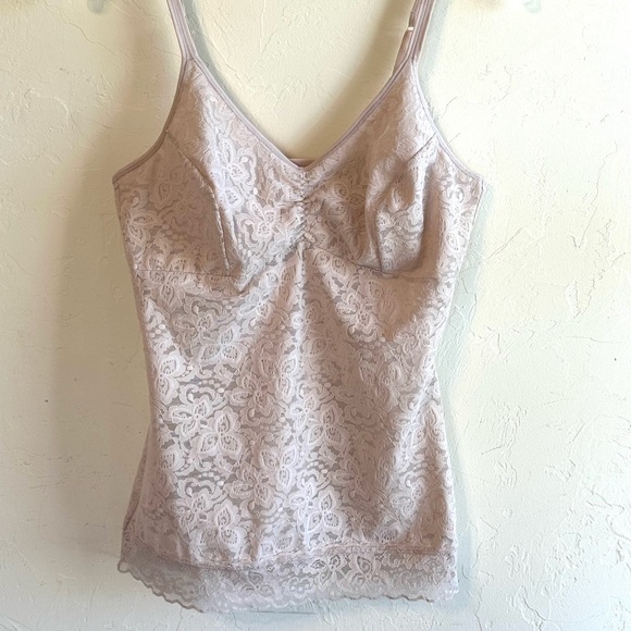 Bali Soft Beige/Nude Lace Slimming Tummy Control Tank Cami Blouse Sz XL - Picture 3 of 11